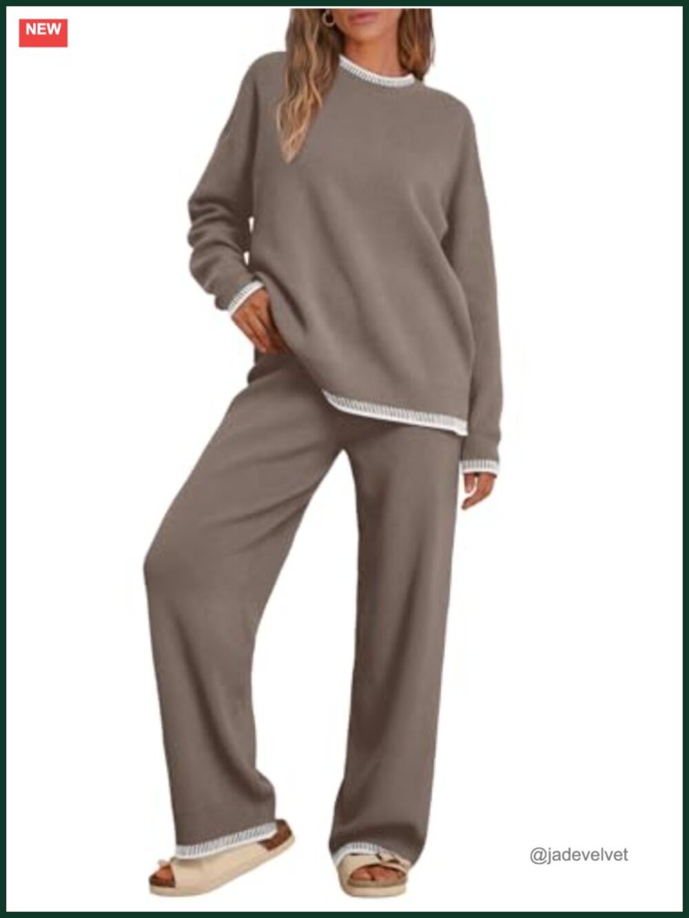 2 Piece Knit Sweater Lounge Set Drop Shoulder Wide Leg Pants